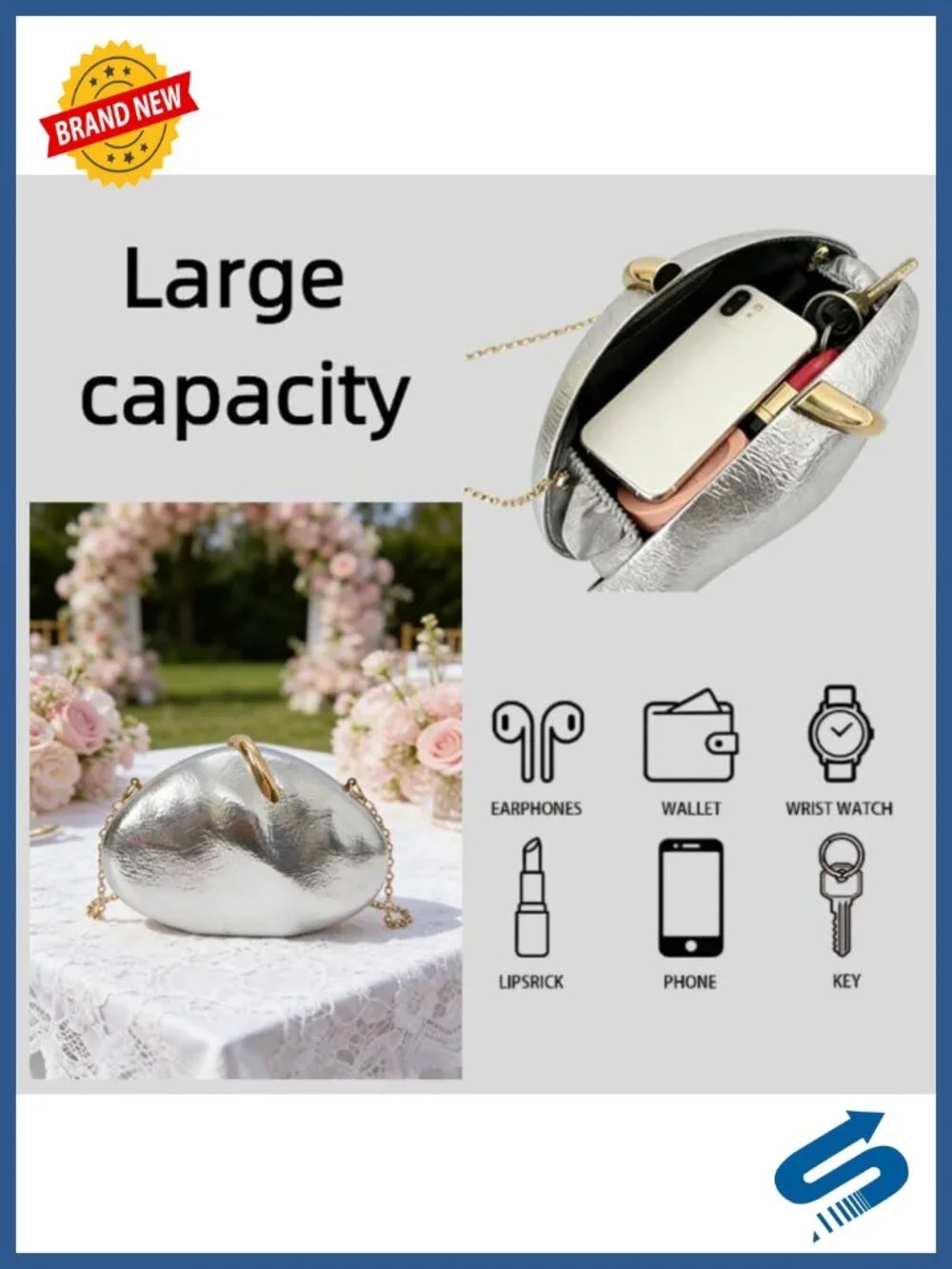 PU Leather Evening Clutch Purse Shell Shaped Formal Bag